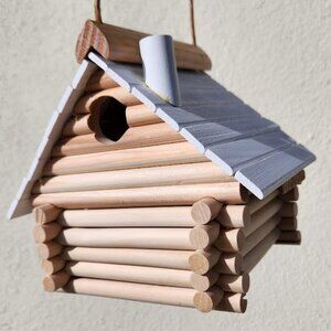 Handmade Lincoln Logs Birdhouse Bird House Garden Decor Insect Hotel 7.7" x 5.9"
